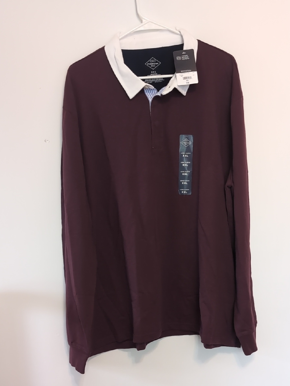 St Johns Bay Maroon White Long Sleeve Polo Size XXL New with Tags